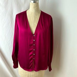 Bella Dahl Smocked Cuff Button Down - Dark Fuchsia size Small Dark Fuchsia
